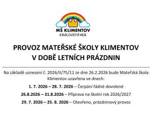 Uzavření MŠ Klimentov