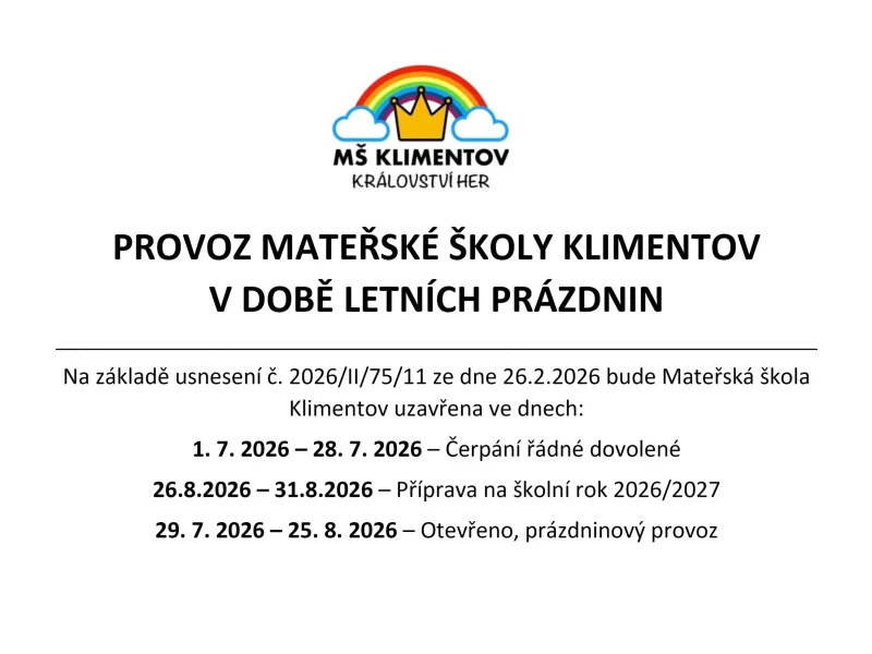 Uzavření MŠ Klimentov